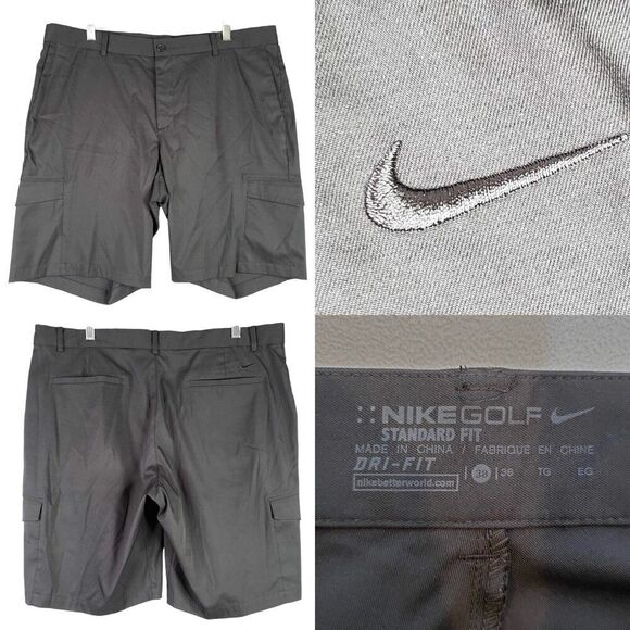 Nike Golf Shorts Mens Size 38 Dri-Fit Gray Logo Stretch Flat Front Chino - Picture 1 of 12